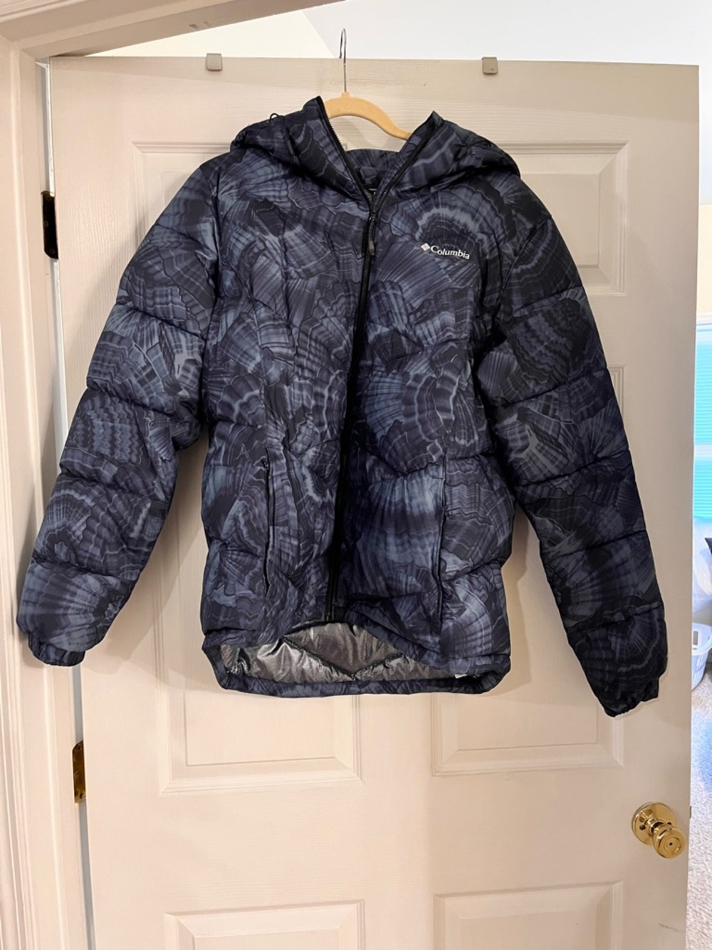 Columbia Omni Heat Full Zip hooded puffer jacket‎ blue marbled tie dye size XL